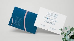 Création de cartes de vœux pour EKOSPHERE. Carte recto et carte verso des vœux de 2021